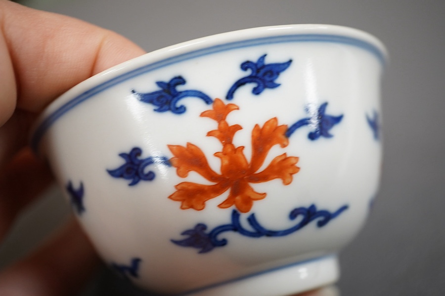 A Chinese underglaze blue and iron red bowl, Daoguang seal mark and possibly of the period